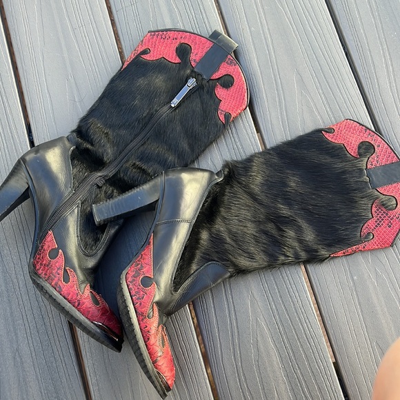 Donald Pliner Western Red Snakeskin Cowboy Boots fur - Picture 7 of 9